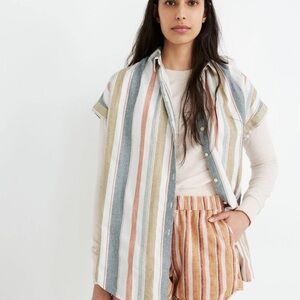 MADEWELL Central Tunic Shirt in Gillman Stripe Button Down Short Sleeve Small